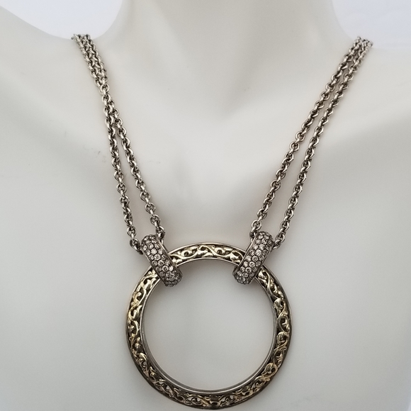 Charles Krypell 18k Gold Brown Pave Diamond Sterling silver Circle Necklace - Picture 10 of 16